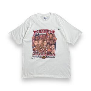 Vintage 1997 Chicago Bulls Caricature NBA Finals 5 Time Champs T-Shirt XL